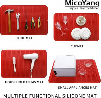 MicoYang Silicone Dish Drying Mat for Multiple Usage,Easy clean,Eco-friendly,Heat-resistant Silicone Mat for Kitchen Counter or Sink,Refrigerator or Drawer Liner Red 3XL 28 inches x 18 inches