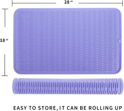 MicoYang Silicone Dish Drying Mat for Multiple Usage,Easy clean,Eco-friendly,Heat-resistant Silicone Mat for Kitchen Counter or Sink,Refrigerator or Drawer Liner Light Purple 3XL 28 inches x 18 inches