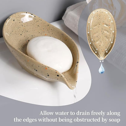 Soap Holder, Self Draining Soap Dish, Leaf Shape Bar Soap Holder Ceramic Drain Soap Dishes for Bathroom Sink Shower Kitchen, Easy to Clean Keeps Soap Dry, ANTIS'S HOME