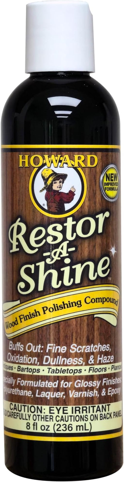 Howard Products Hardwood Floor Polish - Restor-A-Shine Wood Polisher for Furniture, Polishing Compound, Polish Compound, 8 oz