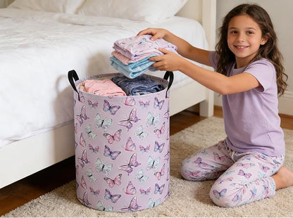Kids Laundry Basket Animal Hamper for Nursery Butterfly Hamper Cute Kids Storage Bin Organizer Room Decor for Home(Butterfly)