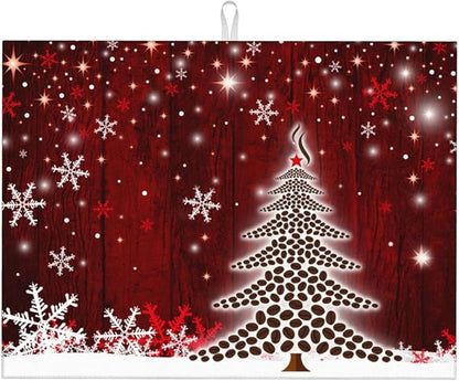 Large Dish Drying Mats For Kitchen Counter Microfiber Kitchen Drying Mat XL Draining Pad Absorbent Quick Drying Dish Mat 18x24 Inch - Christmas Tree