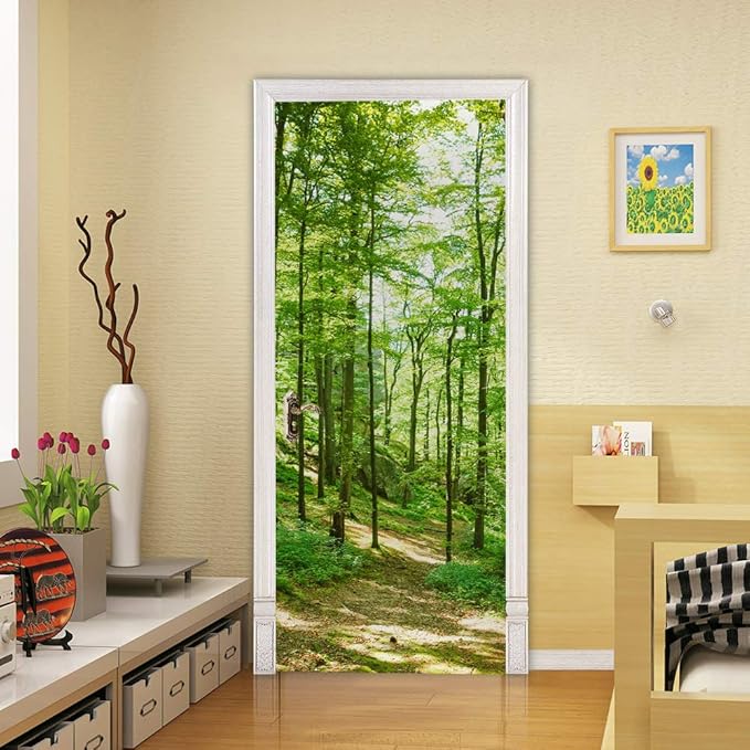 3D Door Wallpaper Self-Adhesive Sticker - Forest Poster Premium PVC Waterproof Wall for Bedroom Living Room Decoration 95 x 215 cm