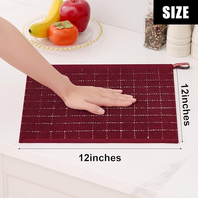 Homaxy 100% Cotton Terry Kitchen Dish Cloths, Ultra Soft and Absorbent Dish Towels for Kitchen, Suitable for Drying and Washing Dishes, 12 Pack, 12 x 12 Inches, Brick Red