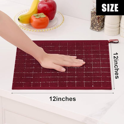 Homaxy 100% Cotton Terry Kitchen Dish Cloths, Ultra Soft and Absorbent Dish Towels for Kitchen, Suitable for Drying and Washing Dishes, 12 Pack, 12 x 12 Inches, Brick Red