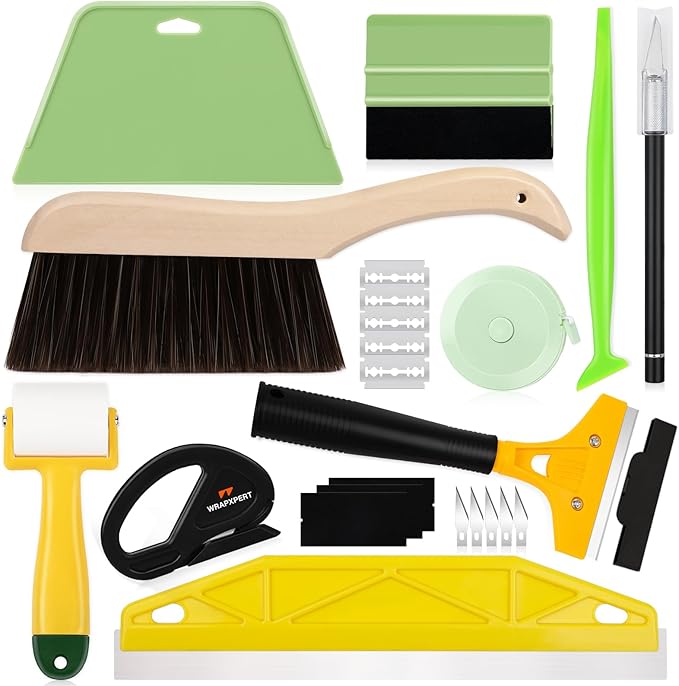 WRAPXPERT Wallpaper Smoothing Tools, Wallpaper Tools for Peel and Stick, with Smoothing Brush, Smoother Squeegees, Wall Paper Kits for Adhesive Contact Paper, Backsplash Tile, Countertop Film Applying