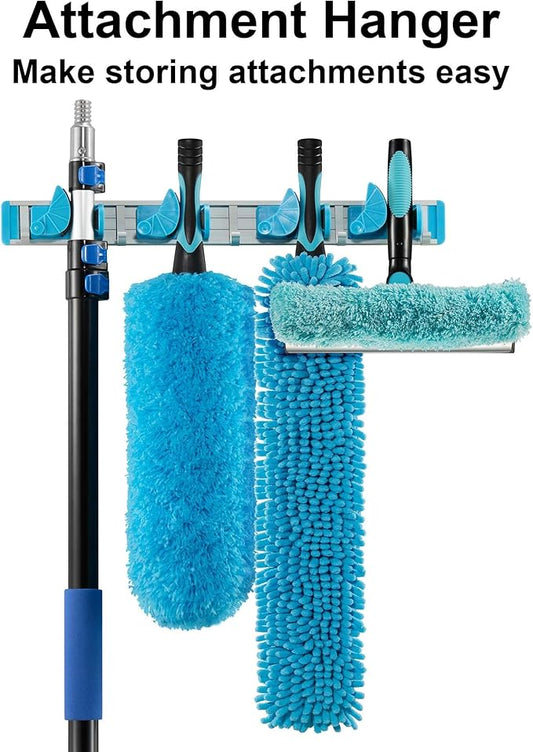 25 Foot High Reach Ceiling Fan Duster with 7-18ft Heavy Duty Extension Pole, Microfiber Feather, Cobweb Duster, Window Squeegee Kit, Cleaning Gloves