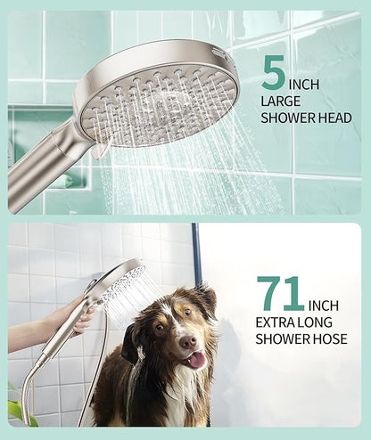 SR SUN RISE Filtered Shower Head with Handheld High Pressure 9 Spray Mode Showerhead Detachable Shower Head Water Softener Filters Beads for Hard Water Remove Chlorine 4 Filters Brushed Nickel