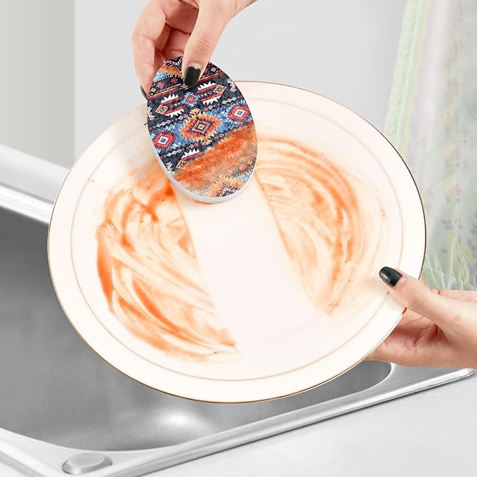 Aztec Kitchen Scrub Sponges, Pop-up Kitchen Cleaning Sponges Reusable Dish Washing Sponges for Bathroom Household Cleaning 3 Pack - Non Scratch Scrubber