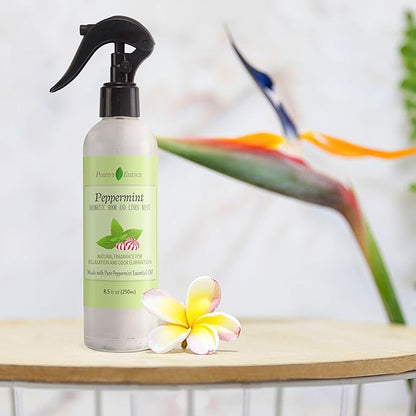 Peppermint Linen and Room Spray, Natural Aromatic Mist Made with Pure Peppermint Essential Oil, Perfect as a Bathroom Air Freshener Odor Eliminator (8.5 fl oz)