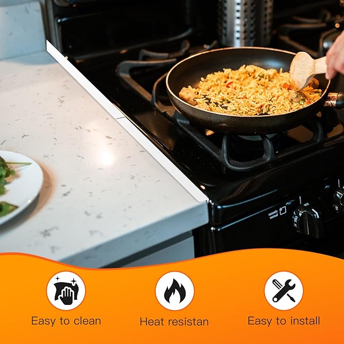 Stainless Steel Stove Gap Covers,Stove Gap Filler, Range Trim Kit, Stove Gap Guards, Heat Resistant and Easy to Clean, Easy retractable Length 13.8" to 27.5", Width 0.79",White(2PCS)