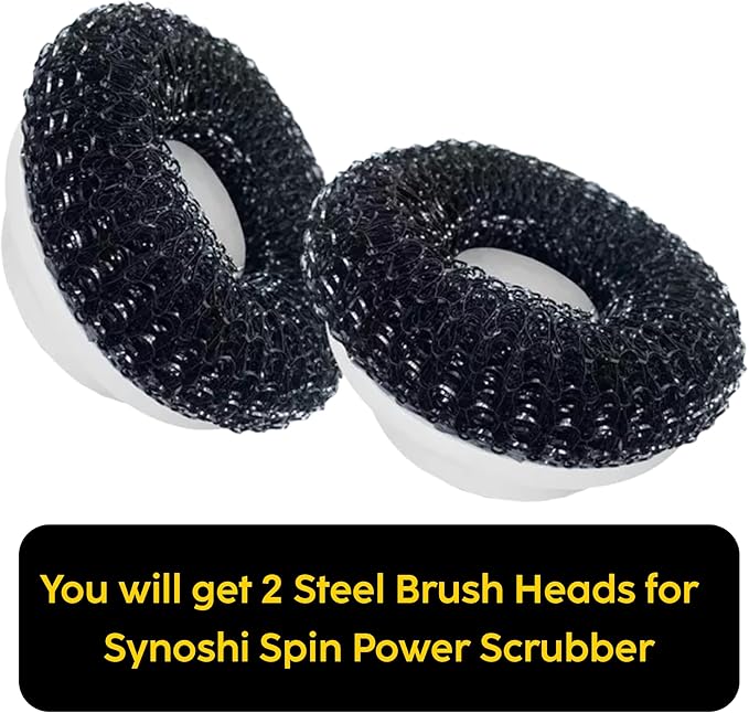 Synoshi Steel Brush Heads (2 Units) for Electric Spin Scrubber | Designed for Heavy-Duty Cleaning Tasks
