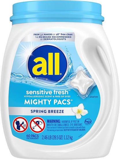 all Unit Dose Laundry Detergent, Mighty Pacs, Sensitive Fresh, 60 Count