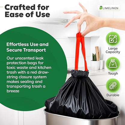 LIMELINEN 30 Gallon Garbage Trash Bags, 100 Count, 1.2 mil Extra Thick Trash Bags with Drawstring Closure, Leak and Odor-Resistant Large Plastic Bags For Office, Home, Hospital, Big Waste Binst