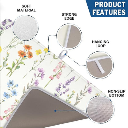 Spring Floral Dish Drying Mat for Kitchen Counter 18 x 24 Inch Colorful Flowers Dish Drainer Mat Absorbent Microfiber Dish Rack Pad for Summer Holiday Coffee Dining Bar Decor