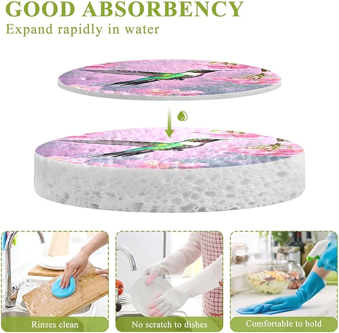 Hummingbird Kitchen Scrub Sponges, Pop-up Kitchen Cleaning Sponges Reusable Dish Washing Sponges for Bathroom Household Cleaning 3 Pack - Non Scratch Scrubber