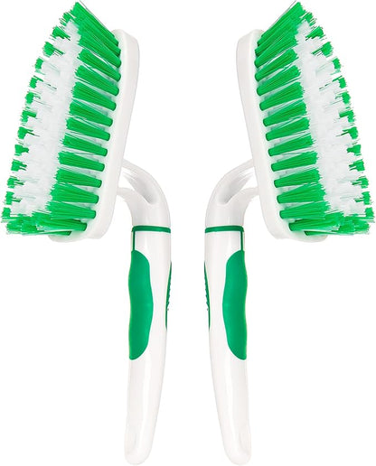 2-Pack Scrub Brush for Cleaning with Long Handle,Medium Firm Brush Bathroom Cleaning Supplies and Bathtub Cleaner and Shower Cleaning Brush,Multi-Scene Use for Kitchen or Carpet Brush,White&Green