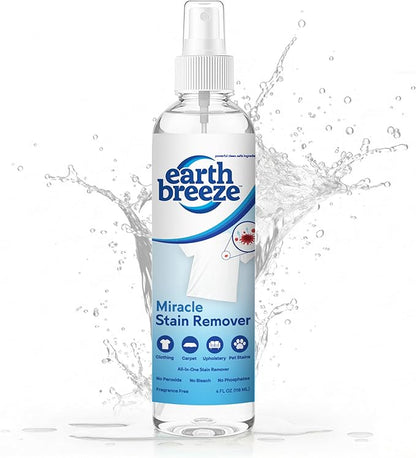 Earth Breeze Miracle Stain Remover Spray – Powerful All-In-One Solution - Removes Virtually All Household Stains – No Harsh Chemicals – Made in USA – Ultra-Effective Tough Stain Eliminator – 4fl oz.