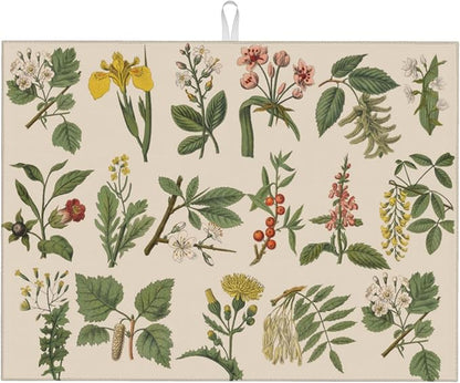 Plants Herbs Floral Dish Drying Mats for Kitchen Counter, Absorbent Reversible Microfiber Dish Drying Pad, Multi-Use Large Drying Mat Coffee Bar Accessories 18"x24"
