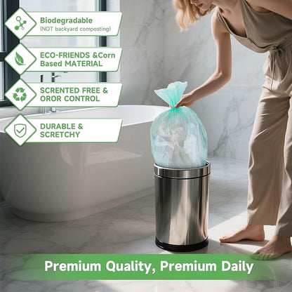 3 Gallon Trash Bag Bathroom Green-Unscented - Small Kitchen Mini Garbage Bags Biodegradable Compostable 100 Count Strong Can Bin Liners for Car Office Bulk Waste Basket Liner Heihaily