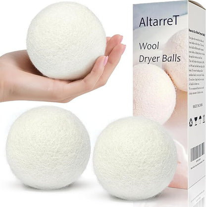 Wool Dryer Balls Handmade 3 Pack XL, Laundry Dryer Lint Balls, Reusable New Zealand Wool Natural Fabric Softener Essentials, Replace Dryer Sheets, Wrinkles Free, Shorten Drying Time