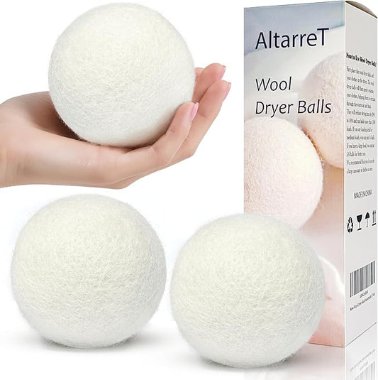 Wool Dryer Balls Handmade 3 Pack XL, Laundry Dryer Lint Balls, Reusable New Zealand Wool Natural Fabric Softener Essentials, Replace Dryer Sheets, Wrinkles Free, Shorten Drying Time
