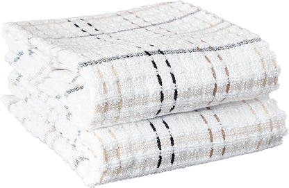 Ritz Royale Collection 100% Combed Terry Cotton, Highly Absorbent, Oversized Checked Kitchen Towel Set, 28" x 18", 2-Pack, Latte Brown