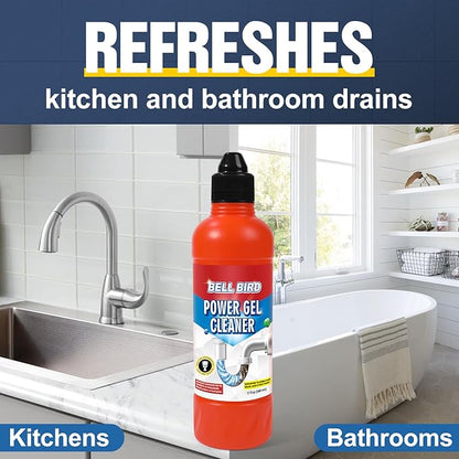 Bell Bird Drain Clog Remover & Pipe Cleaner - Thick Power Gel Dissolves Hair, Grease, and Soap Scum - Septic Safe Odor Eliminator for Kitchen Sinks, Tubs, Showers & Toilets (Pack of 2)