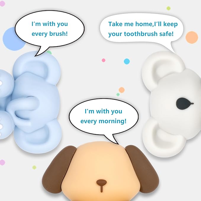 Li&Zhao Funny Silicone Toothbrush Holders - 3 PCS Kids Toothbrush Holders Wall Tooth Brush Holder for Bathroom Cute Toothbrush Holder Suction Animal Toothbrush Holder for Kitchen Living Room Office