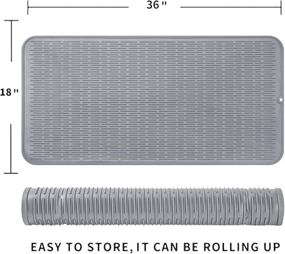 MicoYang Silicone Dish Drying Mat for Multiple Usage,Easy clean,Eco-friendly,Heat-resistant Silicone Mat for Kitchen Counter or Sink,Refrigerator or Drawer Liner Grey 5XL 36inches x 18inches