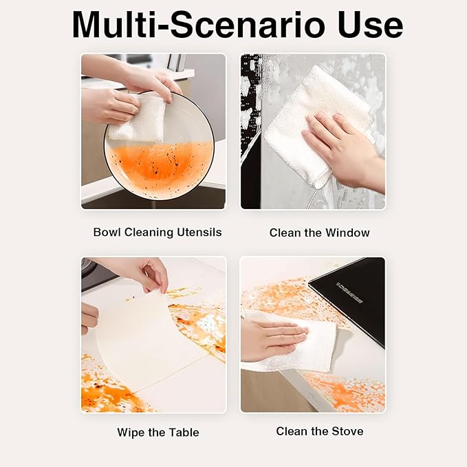 Bamboo Fiber Dish Cloths for Kitchen, Reusable Dish Towels,Double Layered, Super Absorbent, for Cleaning, Washing, and Drying Multipurpose Cleaning Rags for Home Pack of 10