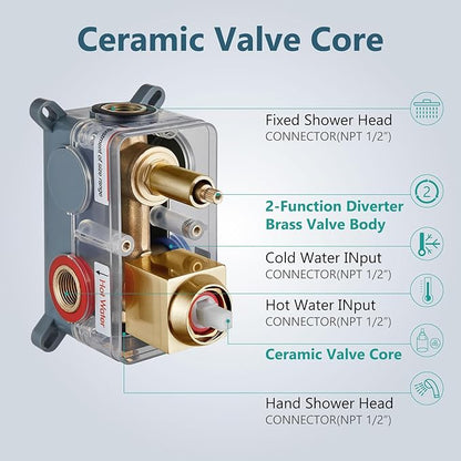 Aolemi Shower Faucet Set, High Pressure Shower System with 2-in-1 Handheld Sprayer, Wall Mount Fixture Combo with Rough-in Valve, 10 Inch Shower Head, Brushed Gold