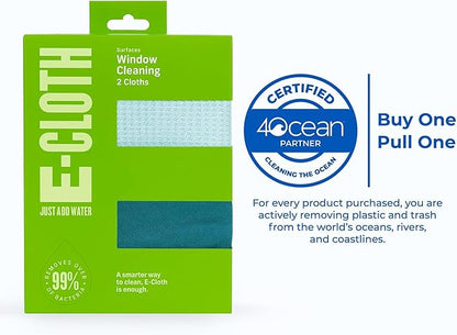 E-Cloth Window Cleaning Cloth - Eco Packaging - Glass Cleaning Cloth, Streak-Free Windows with Just Water, Microfiber Towel Kit for Windows, Car Windshield, Mirrors - Winter Green