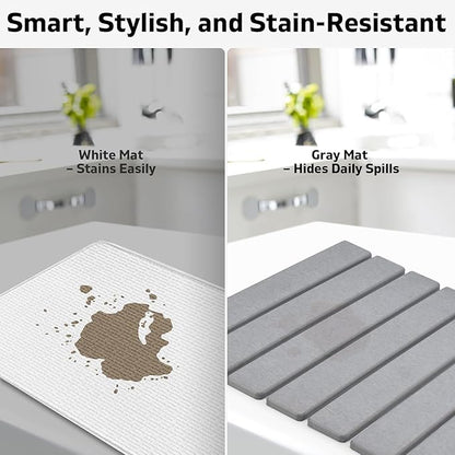 Large Stone Dish Drying Mat for Kitchen Counter, 24"(L)×16"(W), Collapsible Quick Dry Dish Drying Mat, Ultra Absorbent Diatomaceous Earth Mats for Dishes Bottles Cups, Match Any Countertop (Dark Grey)