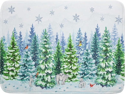 Winter Bear Bird Dish Drying Mat - Welcome Christmas Snowflake Drying Pad for Counter Forest Wildlife Dish Drainer Mat Cabin Animal Kitchen Accessories 18 x 24 Inch