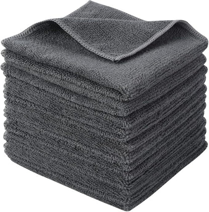 SINLAND Microfiber Cleaning Cloth Super Absorbent Kitchen Dish Cloths Quick Dry No Streak Dish Rags Glass Cloths 12inchx12inch 12 Pack Grey