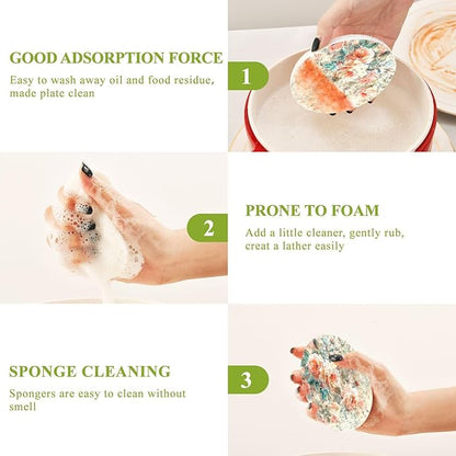 Peony Flower Kitchen Scrub Sponges, Pop-up Kitchen Cleaning Sponges Reusable Dish Washing Sponges for Bathroom Household Cleaning 3 Pack - Non Scratch Scrubber