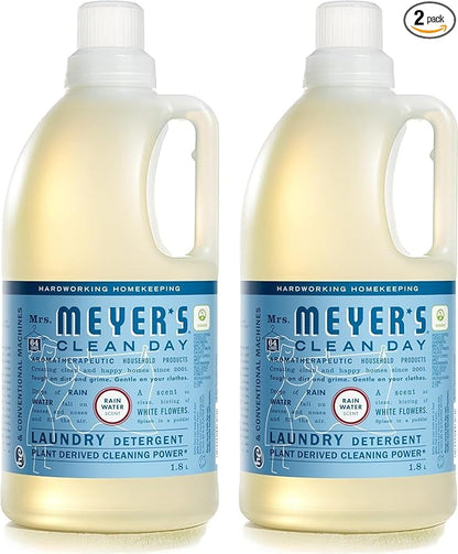 MRS. MEYER'S CLEAN DAY Liquid Laundry Detergent, Infused with Essential Oils, Rain Water, 64 oz - Pack of 2 (128 Loads)