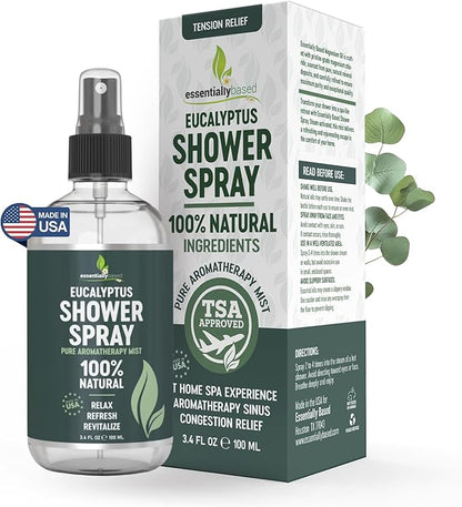 Pure Eucalyptus Shower Spray Travel Size (3.4oz) - 100% Pure and Organic Oil - Eucalyptus Spray for Shower, Sauna and Spa - Steam Room Oil - TSA Approved - Travel Size (3.4oz) - Made in USA