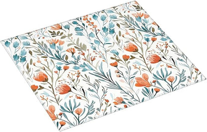 Teal and Orange Floral Dish Drying Mat for Kitchen Counter, Absorbent Microfiber Drying Pad for Dishes, Washable Foldable Burnt Orange Teal Kitchen Mat for Countertop Sink, Boho Home Decor, 16" x 18"