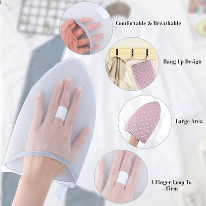 2 Pack Garment Steamer Ironing Gloves Heat Resistant Ironing Pad Anti Steam Glove Board Waterproof Garment Steamer Mitt with Finger Loop for Clothes Steamers (Grey+Pink)