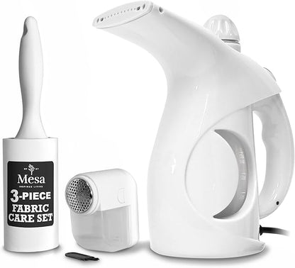 Inspired Living Fabric Care Kit – 3-Piece Fabric & Garment Care Set with Handheld Steamer, Lint Roller & Fabric Shaver – Portable Wrinkle Remover & Clothes Defuzzer