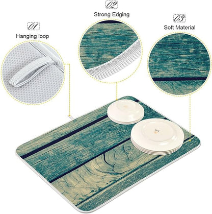 Super Absorbent Dish Drying Mat, Microfiber Fast-Drying Dish Mat, 24" x 18", Kitchen Dish Drying Pad, Vintage Retro Wooden Background