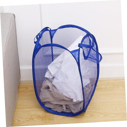Foldable Laundry Hamper Mesh Basket with Easy Open Design for College Dorm Portable Dirty Clothes Storage Organizer Blue