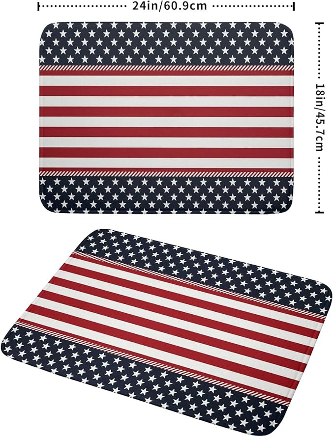 4th of July Patriotic Dish Drying Mat For Kitchen Counter America Red White Blue Stripes Stars Microfiber Absorbent Drying Mats Reversible Kitchen Countertop Drainer Pad 18x24 Inch