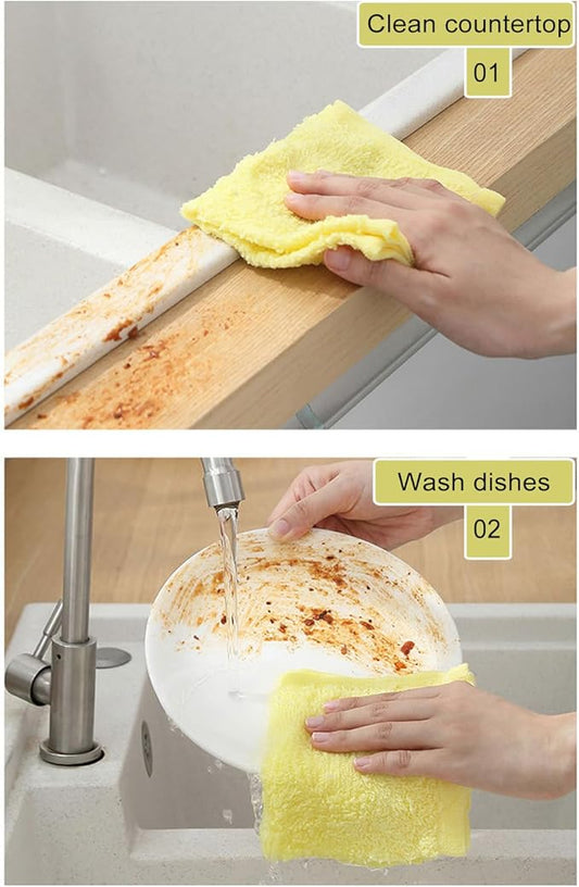 Bamboo Microfiber Cleaning Cloth,8 or 10Pcs Reusable Kitchen Wash Cloths,Wood Towels for Kitchen Window Glass Car (Yellow,10inch, 8pcs)