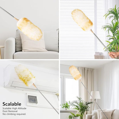 Lambswool Extendable Duster, 32-98 Inch Anti-Static Flexible Head Stainless Steel Pole for High Ceilings, Fans, Interior & Roof Dusting(one Pack)