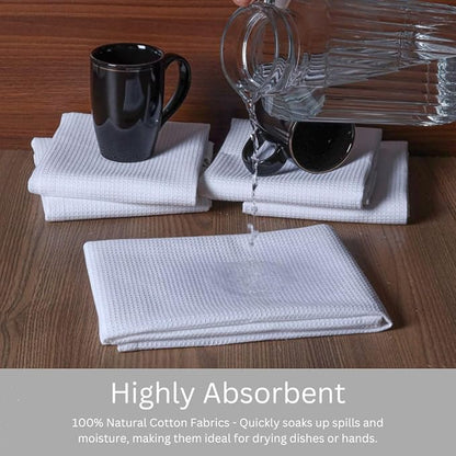 Waffle Kitchen Towels 100% Cotton Set of 6 - Heavy Duty 320 GSM Quality Dish Cloths - Soft Absorbent Washable for Kitchen Use - Quick Drying Dish Towel 16x26 inch White