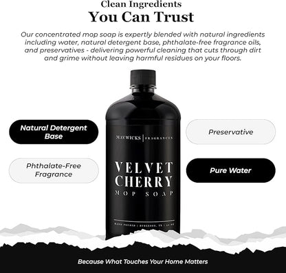 Fragrances - Luxury Mop Soap (Velvet Cherry) 32 Oz – Velvet Cherry Scented Floor Cleaner for Mopping – Pet Safe, Best Smelling Mop Detergent for All Surfaces