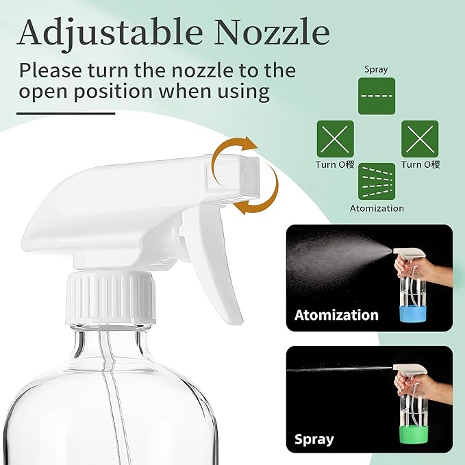 GIVAMEIHF 16oz Clear Glass Spray Bottles,6 Pack Glass Spray Bottles Refillable Empty Bottle with Adjustable Nozzle,Spray Bottle for Essential Oils,Cleaning,Pets,Hair Mister